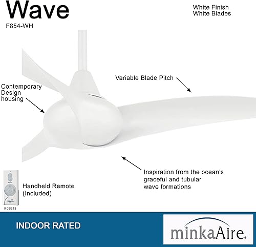 Miniatura 2 de MINKA-AIRE F854-WH Wave Ventilador de techo de 44" con control remoto en acabado blanco Carbón,Koa envejecido,Madera a la deriva,Blanco