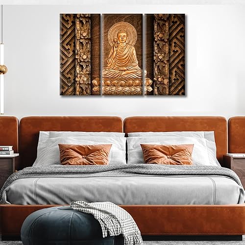 Vista 26 de TUMOVO Wall Art for Living Room Buddha Sculpture Flower Paintings Canvas Wall Art 3 Panel Wall Art Canvas Artwork Wall Decor Large Wall Decor Canvas