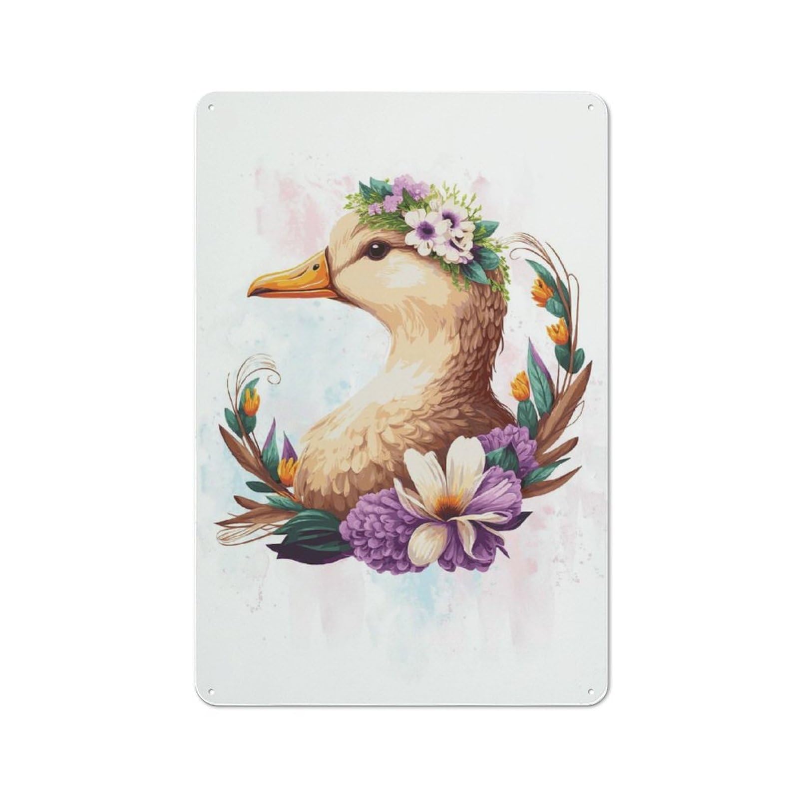 Floral Watercolor Duck Metal Sign 30x20cm, Vintage Bar Wall Plaque for Diner, Restaurant, Shed Or Kitchen
