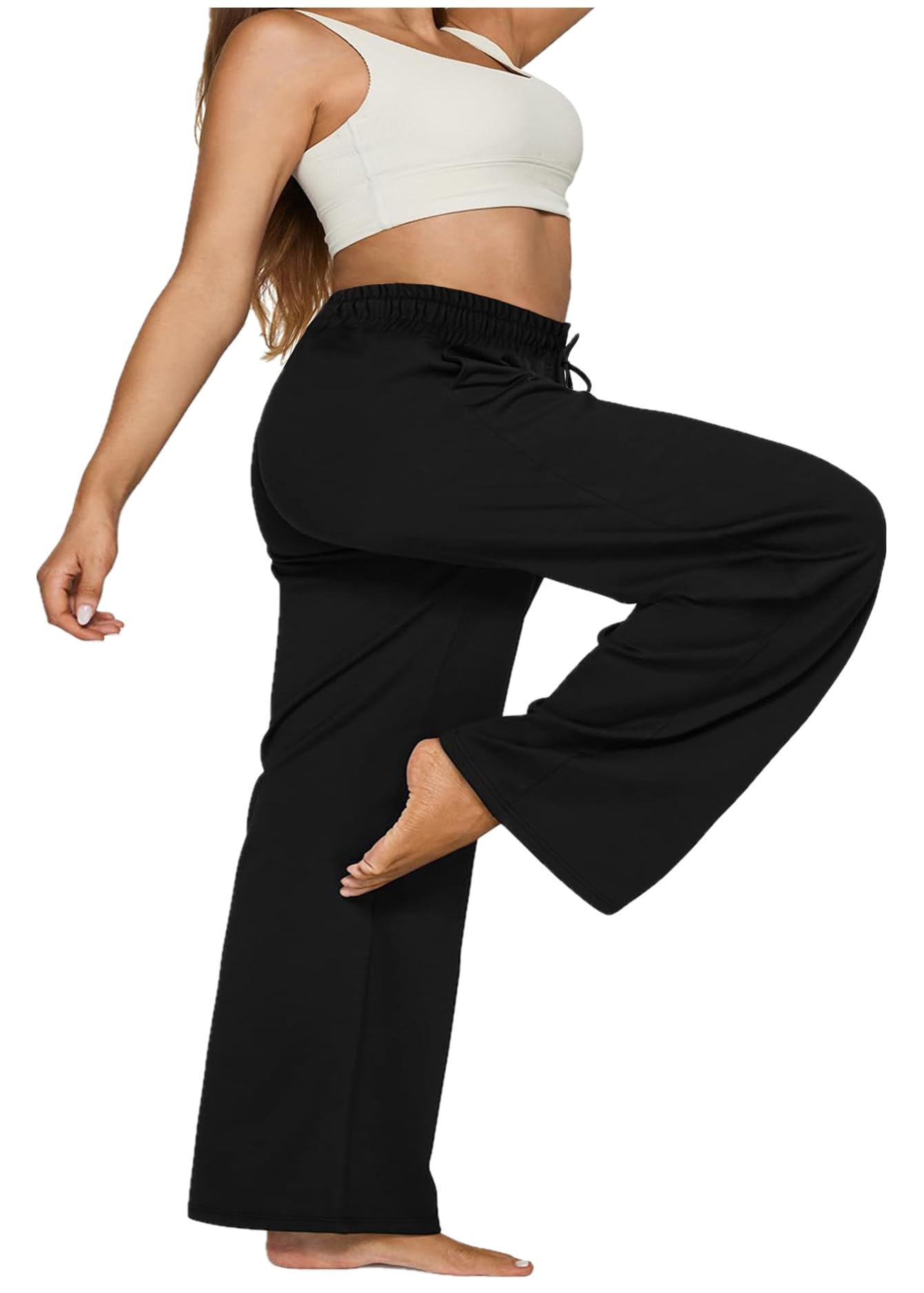 Casual Plus Size Wide Leg Pants for Curvy Women Pockets Drawstring Sweatpants Elastic Straight Travell Lounge X-Large Plus 1 Black