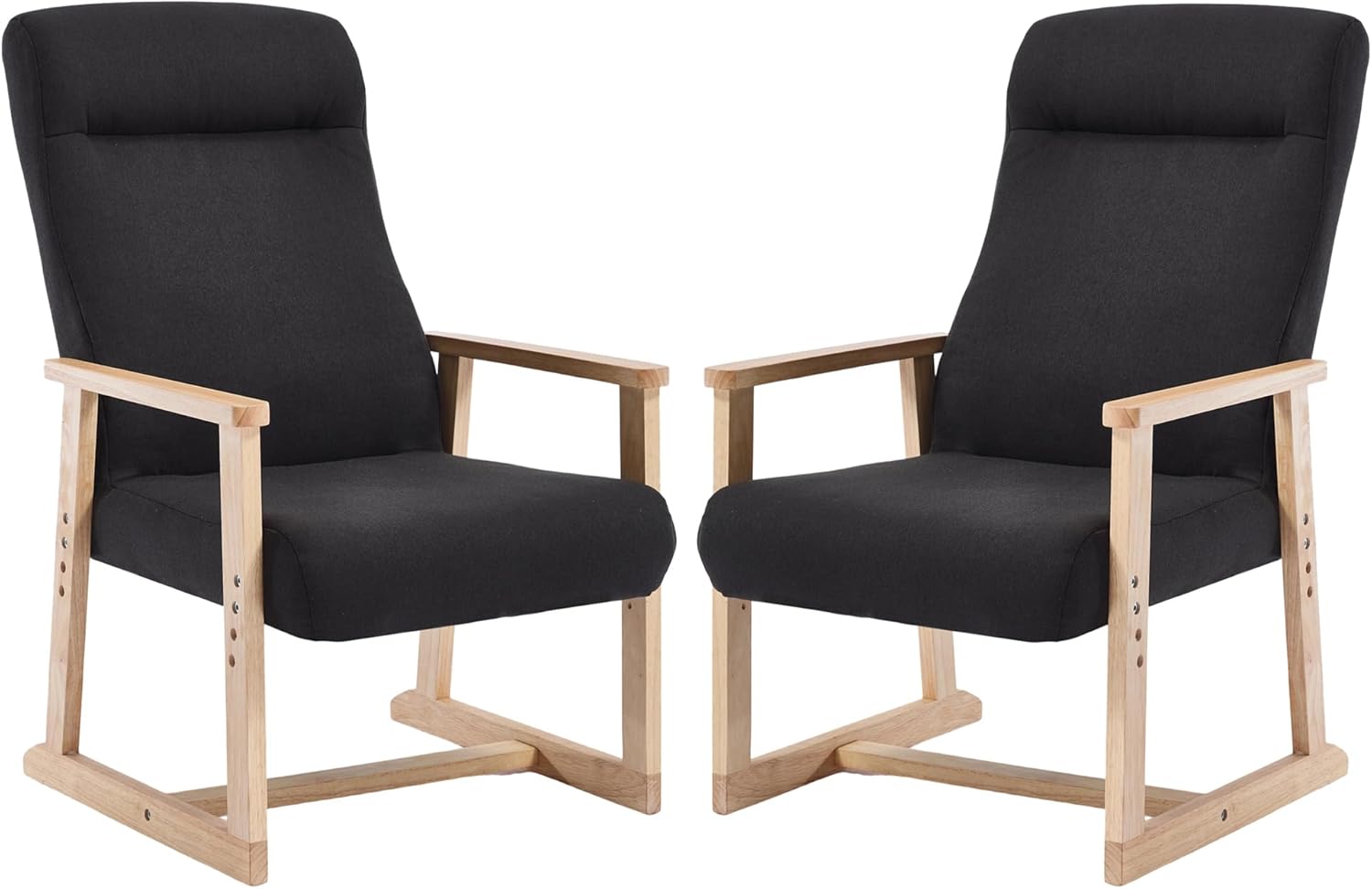 KCC Recliner Chair Adjustable Small Fabric Single Sofa with Ergonomic Back Support,Accent Chair for Living Room, Nursery, Bedroom, Black, Set of 2