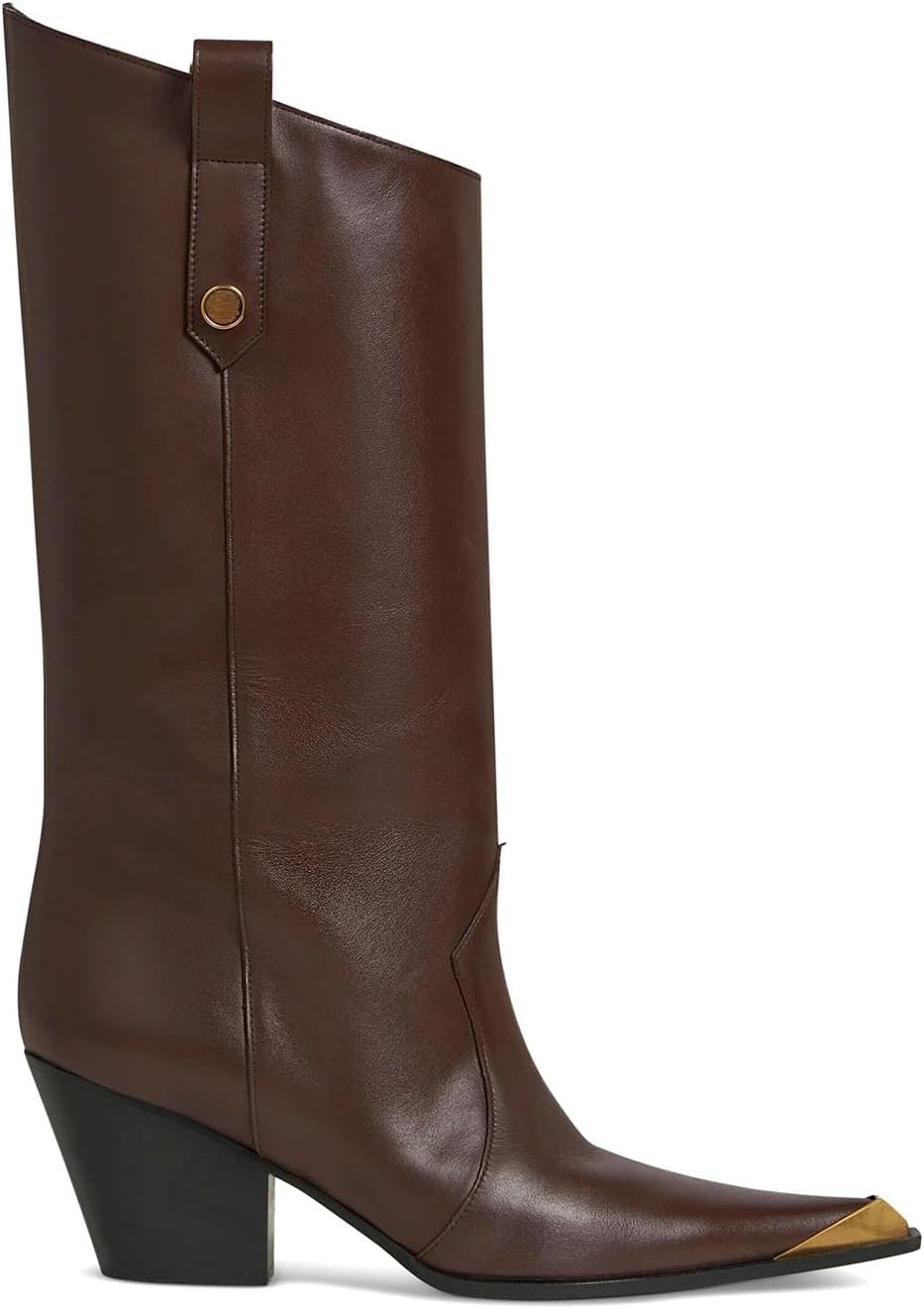 THESHY Women's Western Knee High Boots Leather Cowboy Chunky Block Heel Boot Pointed Toe Pull on Fashion Dress Party Boots for Women