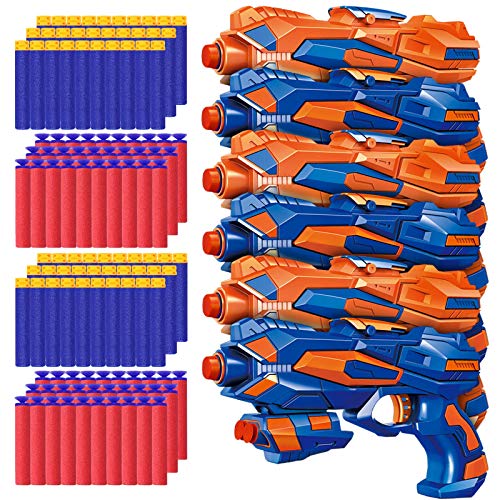 POKONBOY 6 Pack Blaster Toys Guns for Boys Fit for Nerf Bullets, Toy Guns with 120 PCS Refill Foam Darts for Boys Girls Birthday Gifts Party Favors Hand Gun Toys for 6 7 8 Year Old Kids