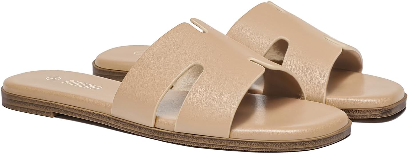 Rihero Women's Dressy Flat Sandals Comfortable Slip On Leather Slide Sandals - Image 7