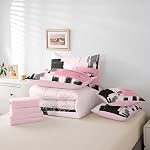 Feelyou Abstract Bed Set Includes Comforter, Sheet Set, Pillowcases & Pillow Covers Modern Abstract Art 7 Piece Bedding Set Children Pink Black Pattern Bedding Set Full Size