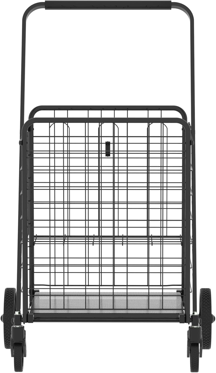Large Shopping Cart with Double Basket and 360° Rolling Swivel Wheels
