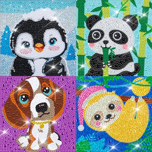 Labeol Diamond Art Kits for Kids Crafts for Girls Ages 6-8-10-12 Easy to DIY Creative Diamond Art Sticker Craft by Numbers Kits for Kids and Adult Beginners (4 Pack Chic)