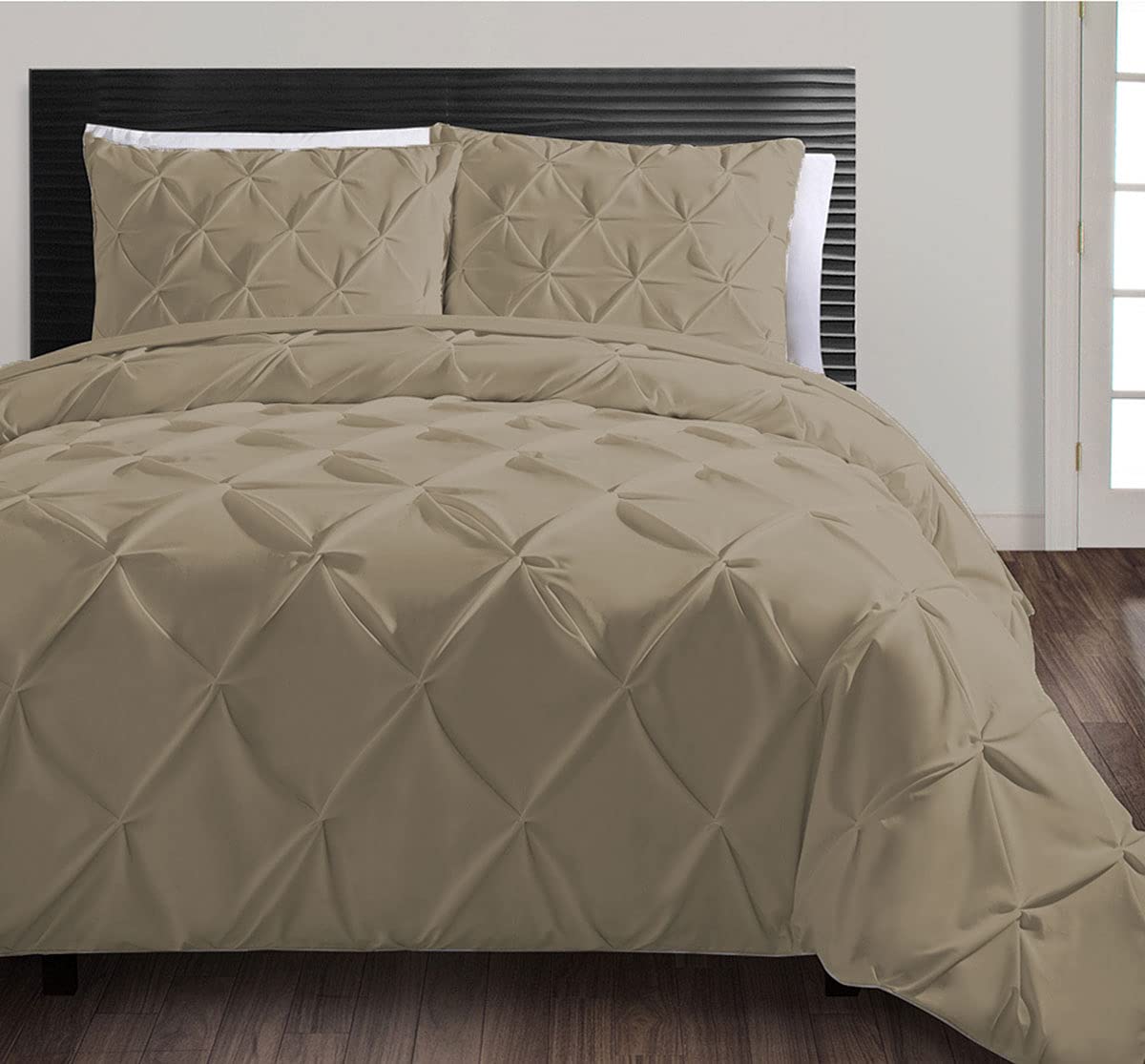 Parure de lit 5 pièces drap coton égyptien 600 fils taupe housse de couette lit simple