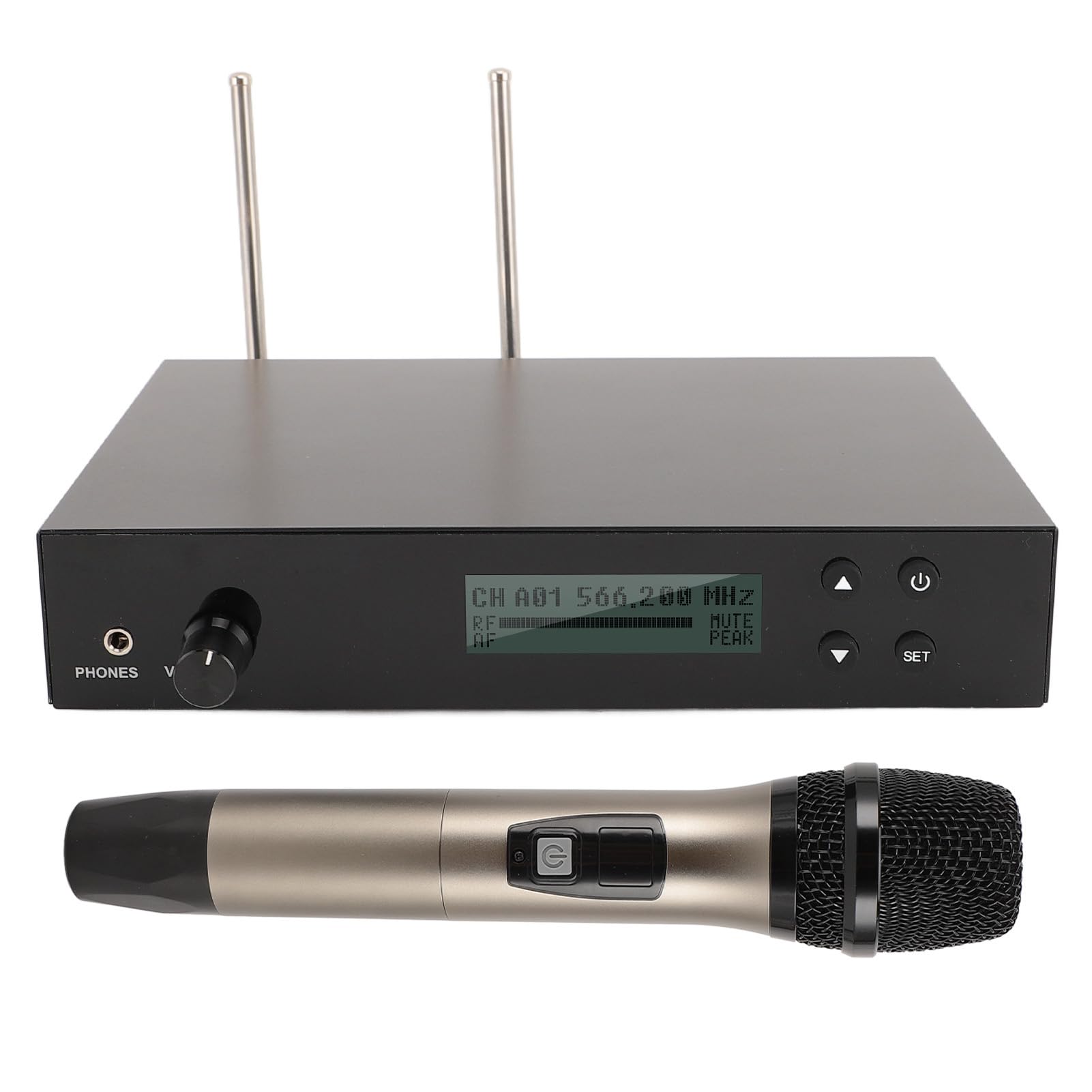 Profesjonalny Bezprzewodowy Mikrofon Ręczny o Wysokim Wzmocnieniu do Karaoke, Imprez i Wesel z częstotliwością 566-608 MHz, Zasięg 100 M, Idealny dla Piosenkarzy i Głośników