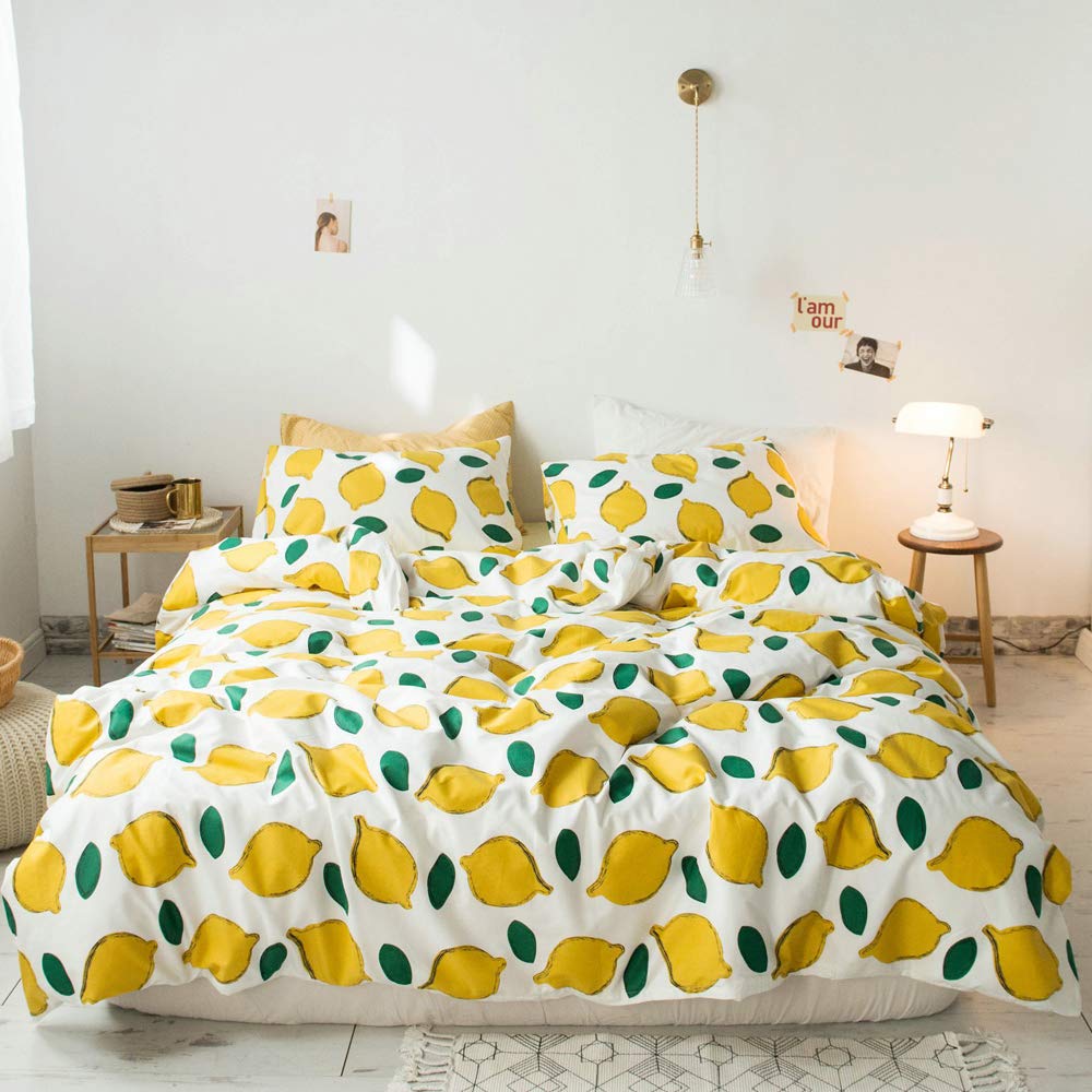 Amwan Yellow Lemon Bedding Set Queen 100 Cotton Comforter Cover