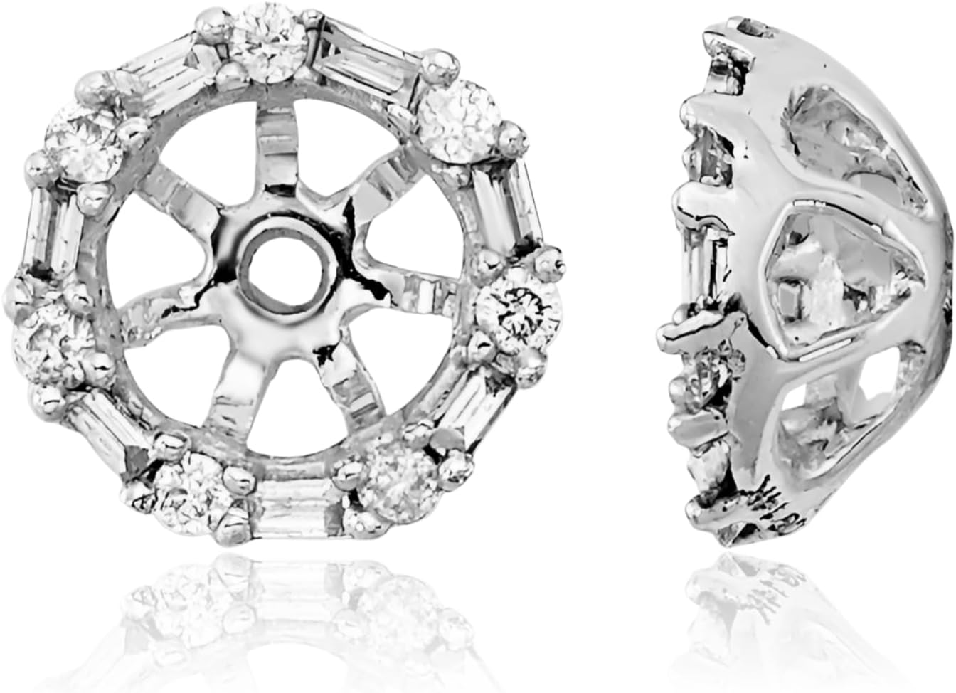 IceCarats 14K Solid White Gold 0.11 carat Diamond Cluster Earring Jackets 6mm 1/4 inch Baguette Cut, Natural, Prong Set, Post Back For Her