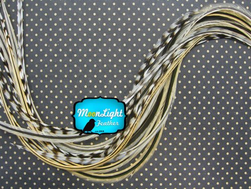 10 Pieces - Unique Badger Thin Long Grizzly Rooster Hair Extension Feathers