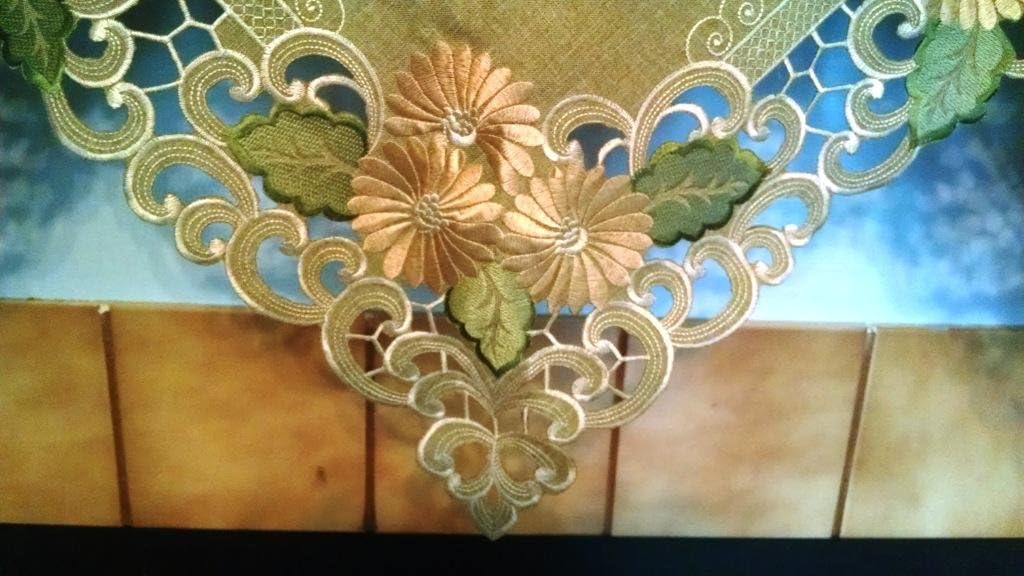 Fireplace Mantel Runner with a Gold Daisy Flower and Sage Green Burlap Linen Material Handmade Size 84 x 27 inches