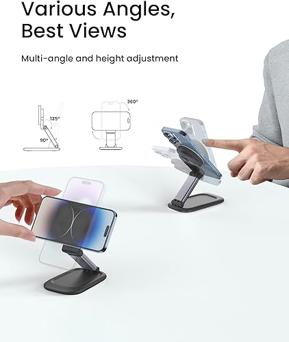 Miniatura 7 de SODI Soporte magnético para teléfono, soporte de teléfono celular ajustable en altura y ángulo para escritorio, soporte de cámara de continuidad,