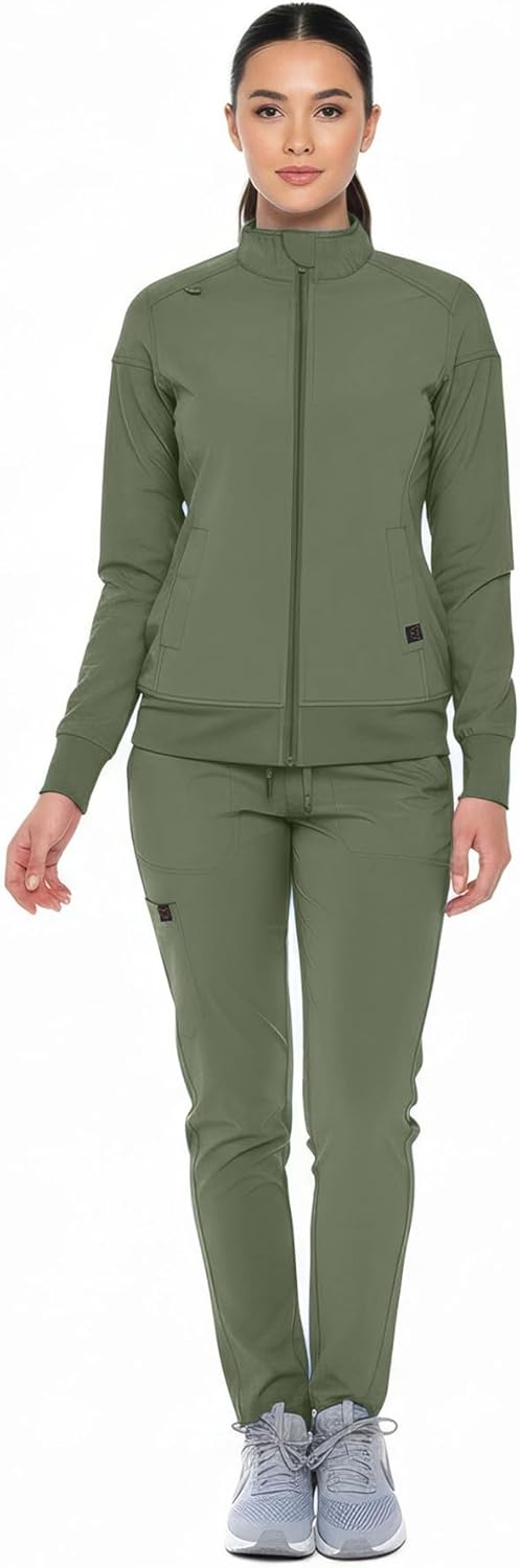 Womens Scrub Jacket Zippered Warm-up Jacket - Image 2
