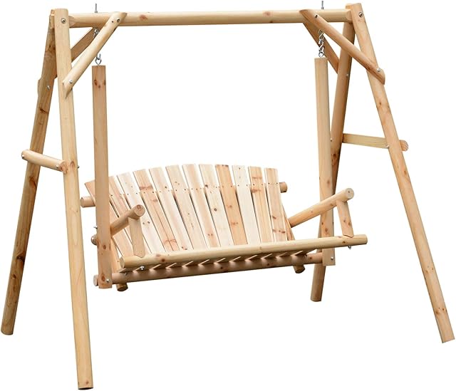 Outsunny Outdoor 2 Seater Swing Chair Larch Wood Garden Swing Seat Porch Hammock Bench Lounger