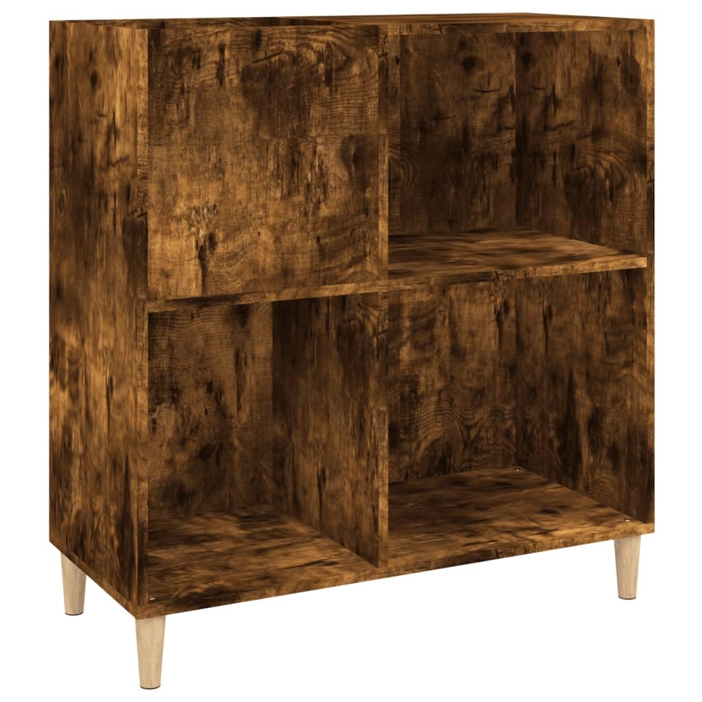 Armadio per dischi in legno di rovere affumicato, 84,5 x 38 x 89 cm, con gambe in legno massello, scaffale per dischi in vinile, per soggiorno