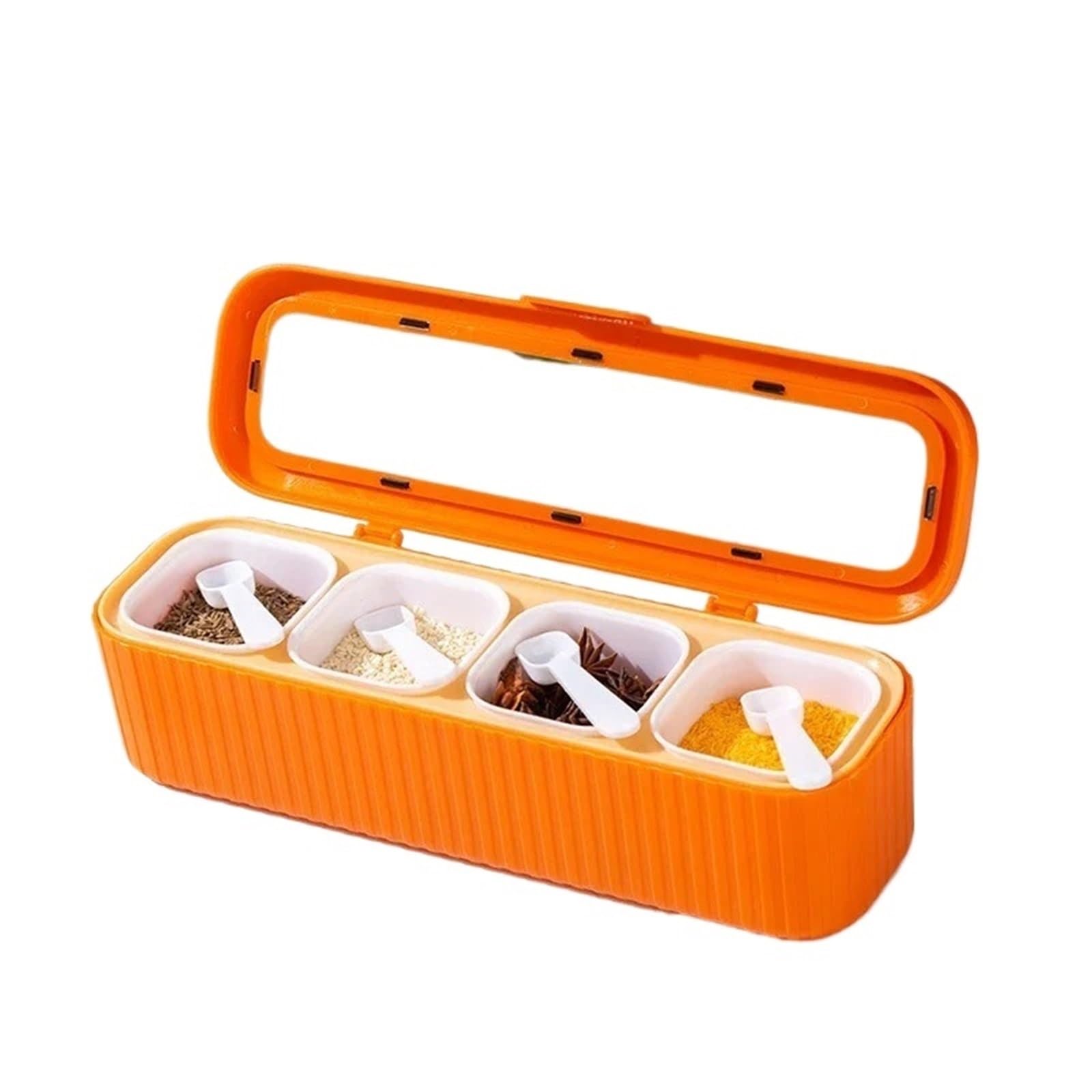 CNYUON 4 Grids Seasoning Box Spice Jar Kitchen Organizer and Storage Jars Salt and Pepper Shakers Container Set(Orange)