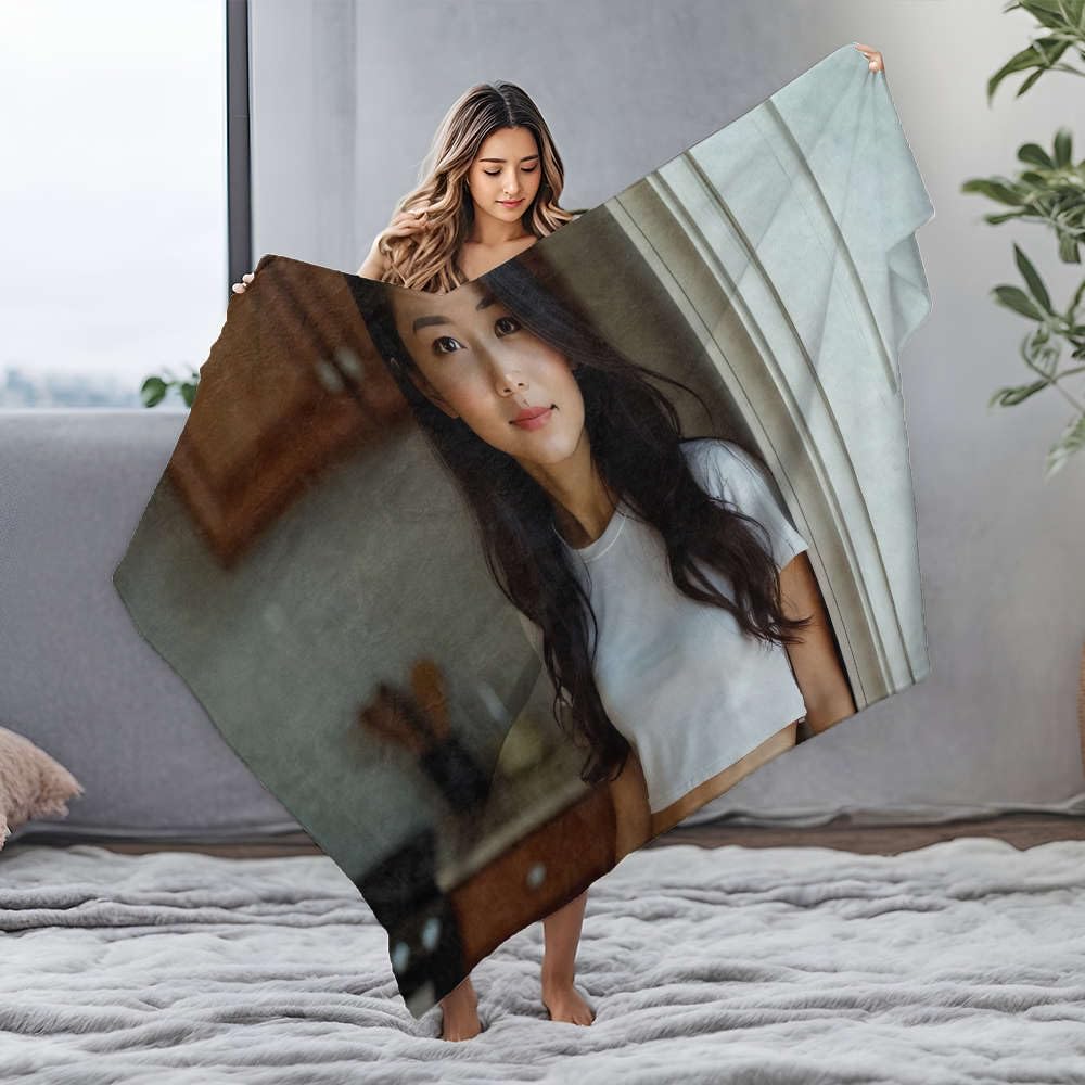 Couverture en flanelle personnalisee avec photo idee cadeau originale pour lit