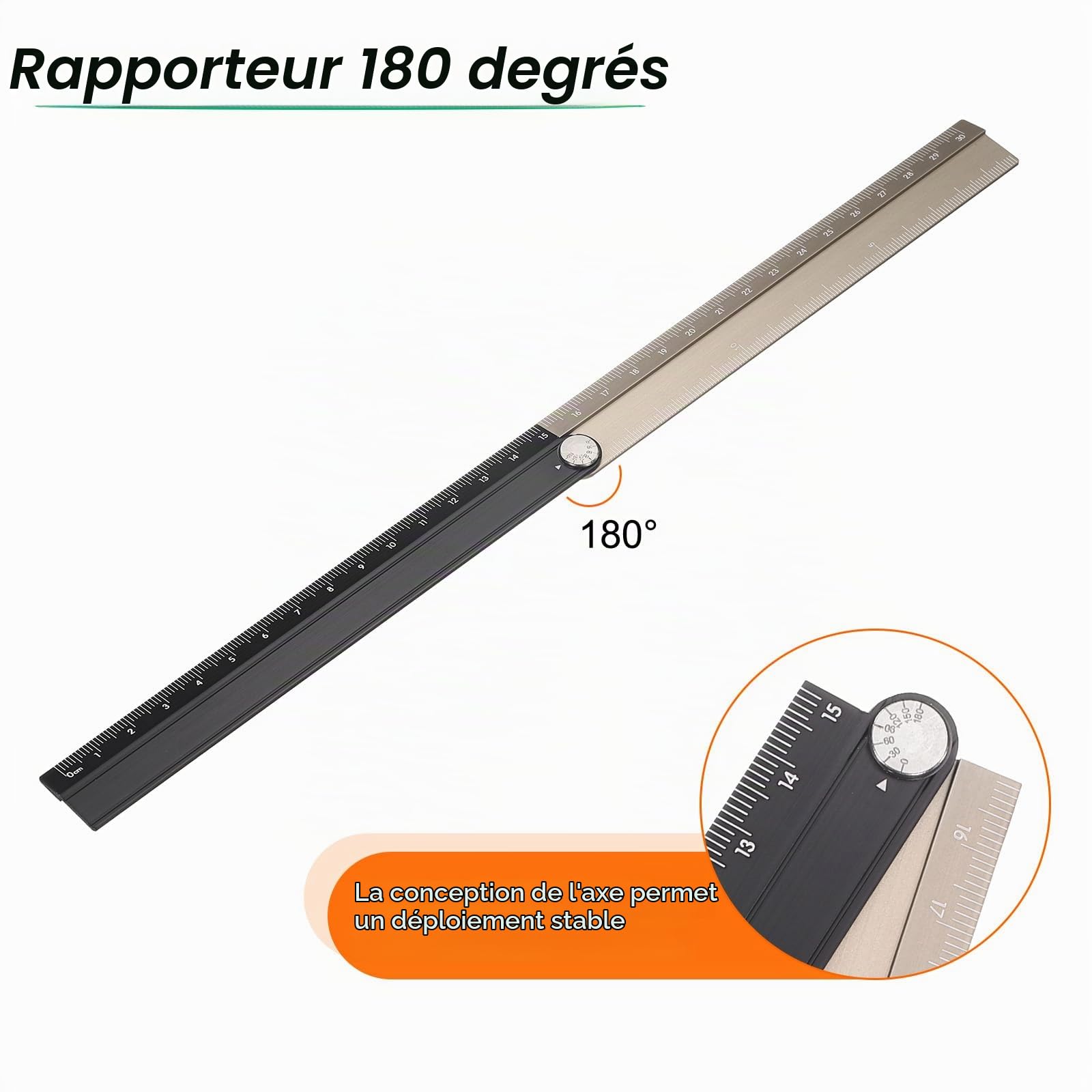 QUARKZMAN Règle Droite Pliante 30cm Métrique Alliage d'Aluminium Rapporteur Règle d'Angle Pliable Outil de Mesure Géométrique avec Ligne d'Angle, Ton Noir Or
