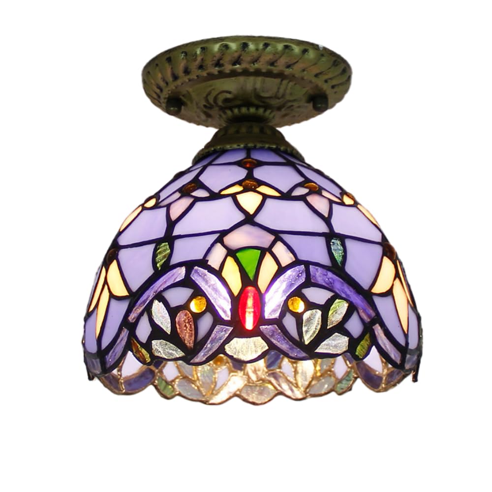 HPTHLY Tiffany E27 Ceiling Light Fixture Handmade Chandelier With Colored Glass Lampshade Decorative Art For Living Room Bedroom Dining Room & Kitchen 20Cm Diameter (B)