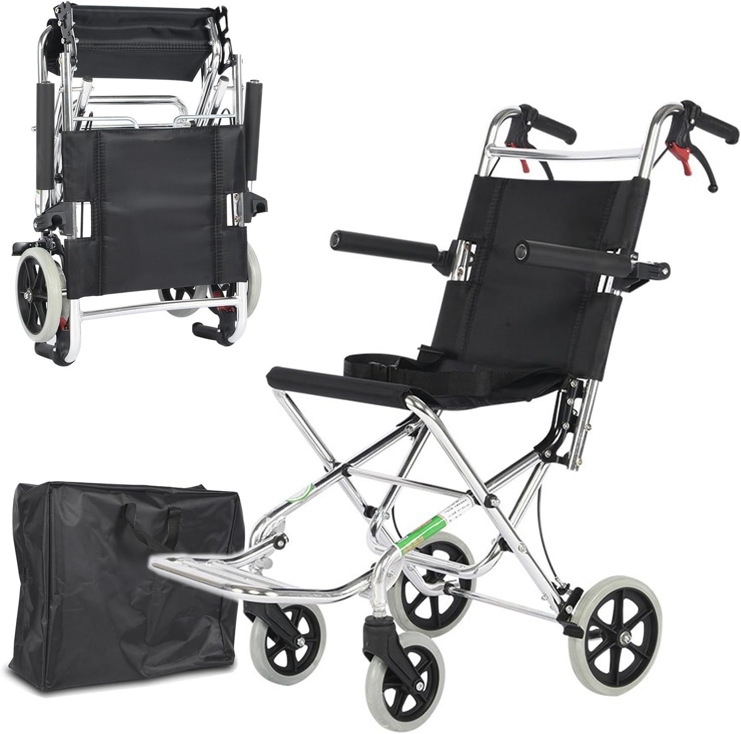 YGNVMCXJG Lightweight Transport Wheelchair Foldable for Adults, Travel Wheelchair Portable with Handbrake, Airline Friendly