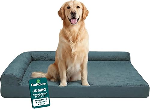 Miniatura 18 de Furhaven - Cama para perro de espuma ortopédica, estilo caja de huevos, estilo diván en forma de L, de felpa y estampado de almendras, almendras
