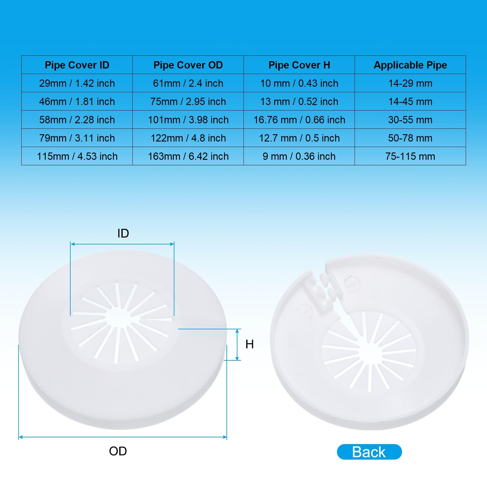 PATIKIL Water Pipe Cover Decoration Fit 1.18"-2.17"(30-55mm) - Image 2