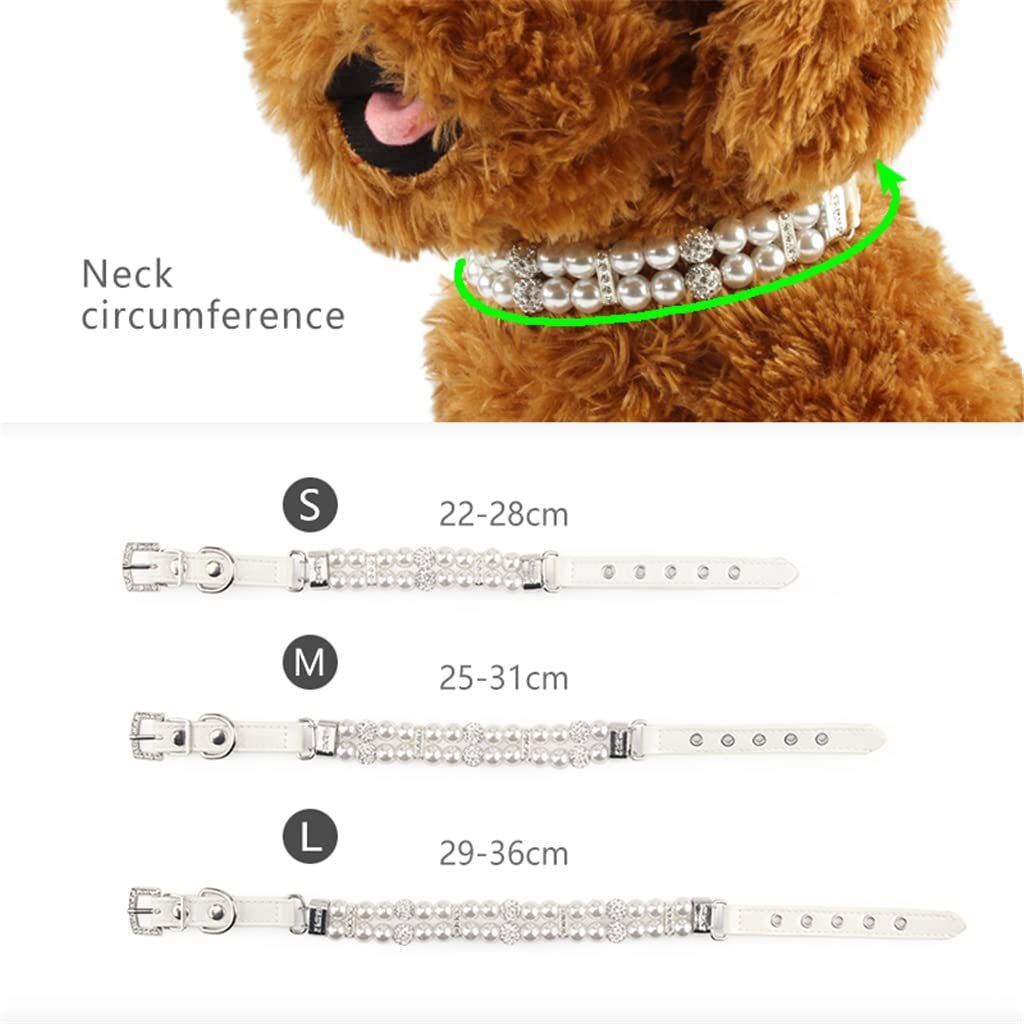 Collar de perlas para perros cuero PU perro Perlas artificiales Collares para mascotas diamantes imitación para pequeños