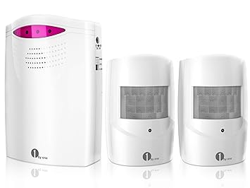 1byone Motion Sensor Detector Wireless Driveway Extra Loud Chimes Home Security Alert Alarm System with 1 Receiver 2 Weatherproof Infrared Sensors Protect Indoor/Outdoor Property
