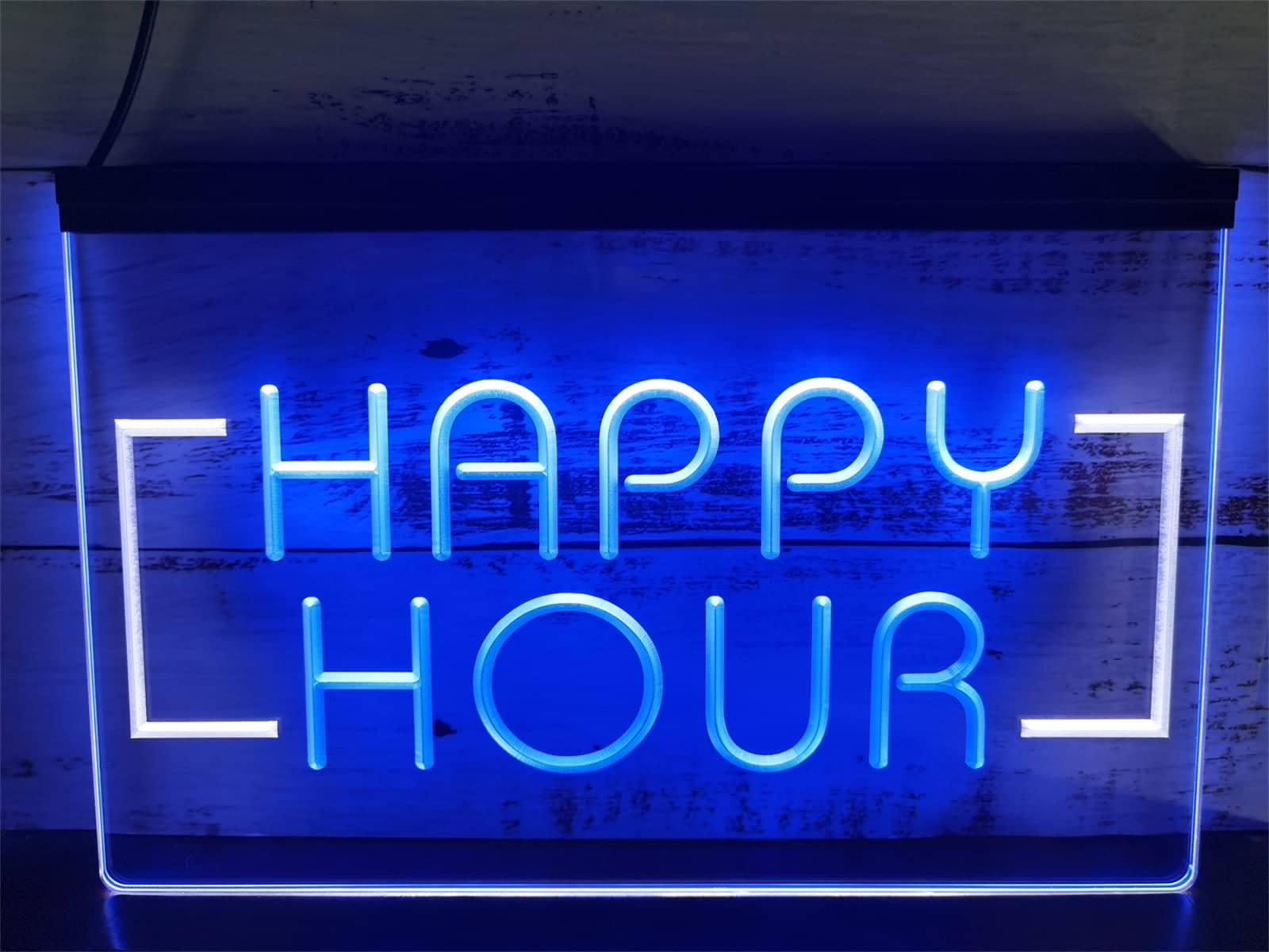 REWIS Letrero de neón LED de Hora Feliz, Luces de neón grabadas en 3D de Doble Color USB Personalizadas, para la promoción de la Tienda de Bar Colgante Decorativo Regulable,White Blue,40x30cm