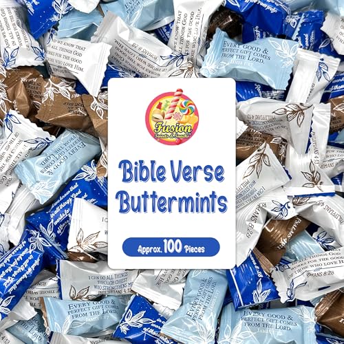 Bible Verse Buttermints 100 Count – Soft Butter Mints Individually Wrapped After Dinner Mint, Christian Scripture Candy, Thank You Party Mints & Hospitality Buttermints Bulk
