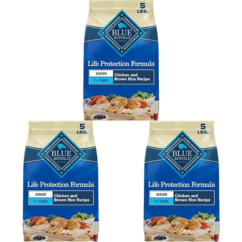 Ração seca para cães idosos Blue Buffalo Life Protection Formula, frango e arroz integral, pacote com 3 sacos de 2,27 kg