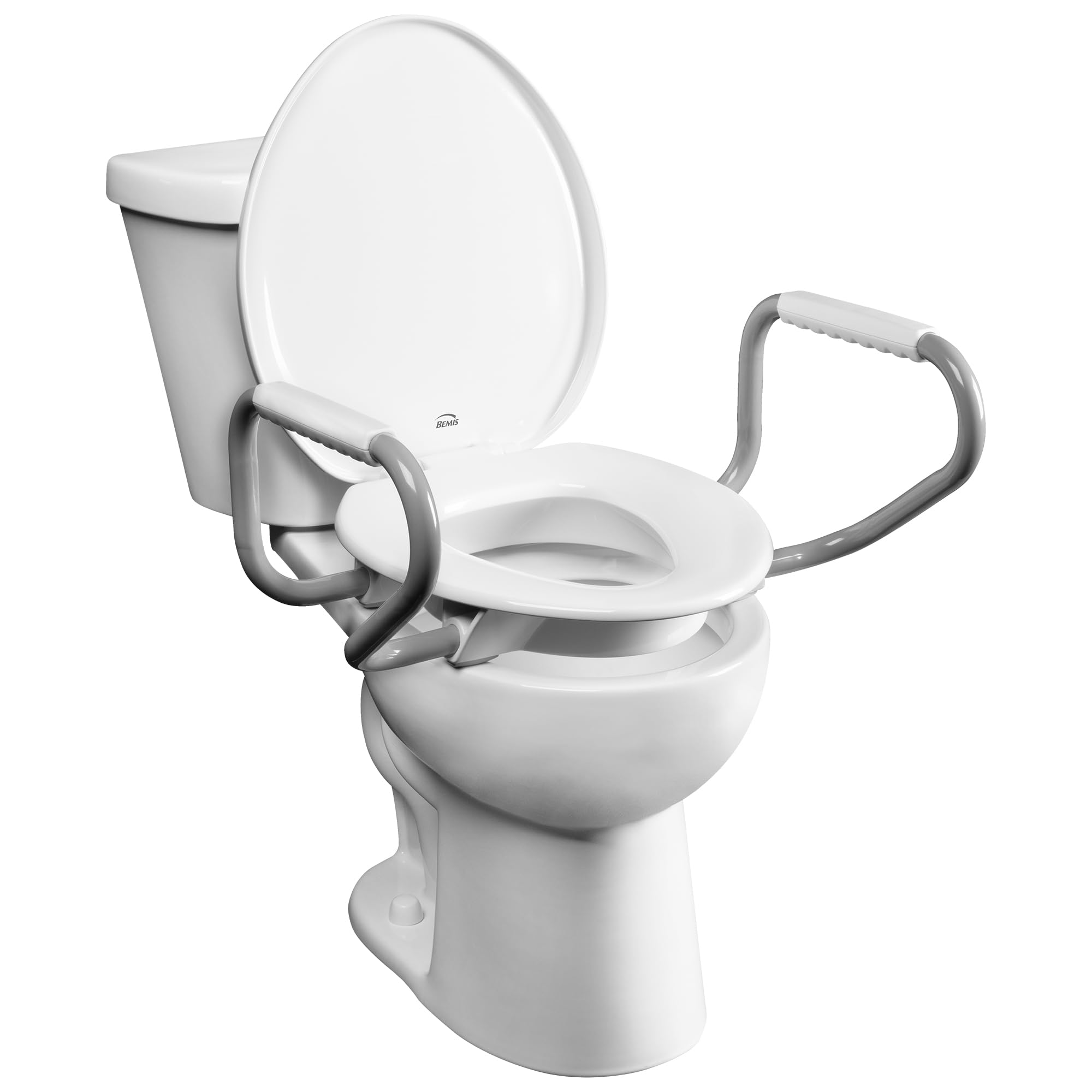Bemis White Pure Care® 750 Plus Raised Toilet Seat With Handles. 7.5Cm Raised Toilet Seat With Support Arms & Anti-Slip Bumpers. Plastic Toilet Seat, Ultra-Fix® Easy Installation