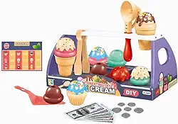 Brinquedo Sorveteria Infantil Jogo de Sorvete DIY Conjunto Educativo com Display Acessórios e Menu para Crianças