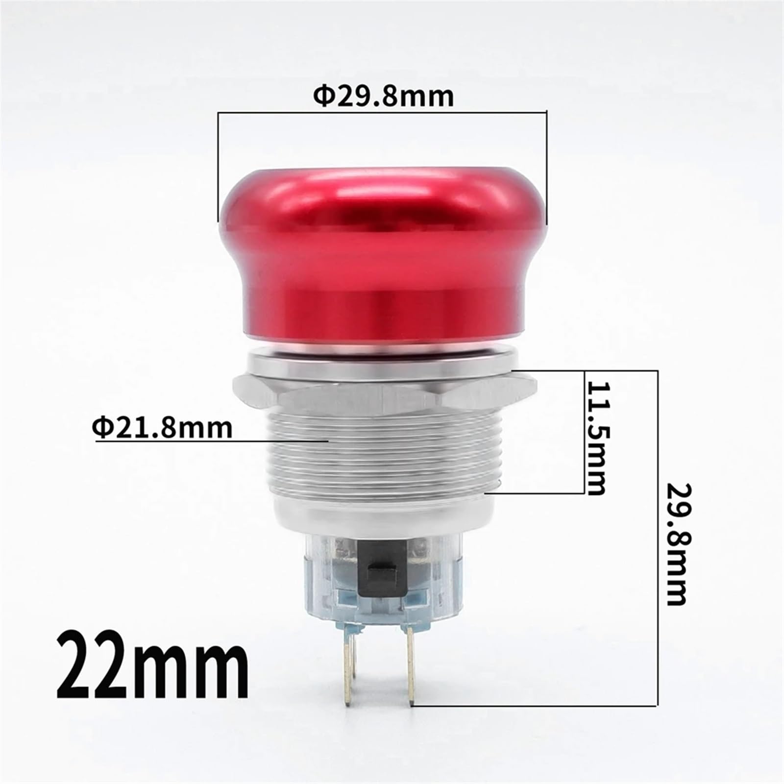 Interruptor pulsador de parada de emergencia de metal de 22 mm, con bloqueo de encendido y apagado, cabezal de hongo rojo, interruptor giratorio for elevador, 1NO1NC 2NO2NC(2NO2NC(6PIN))