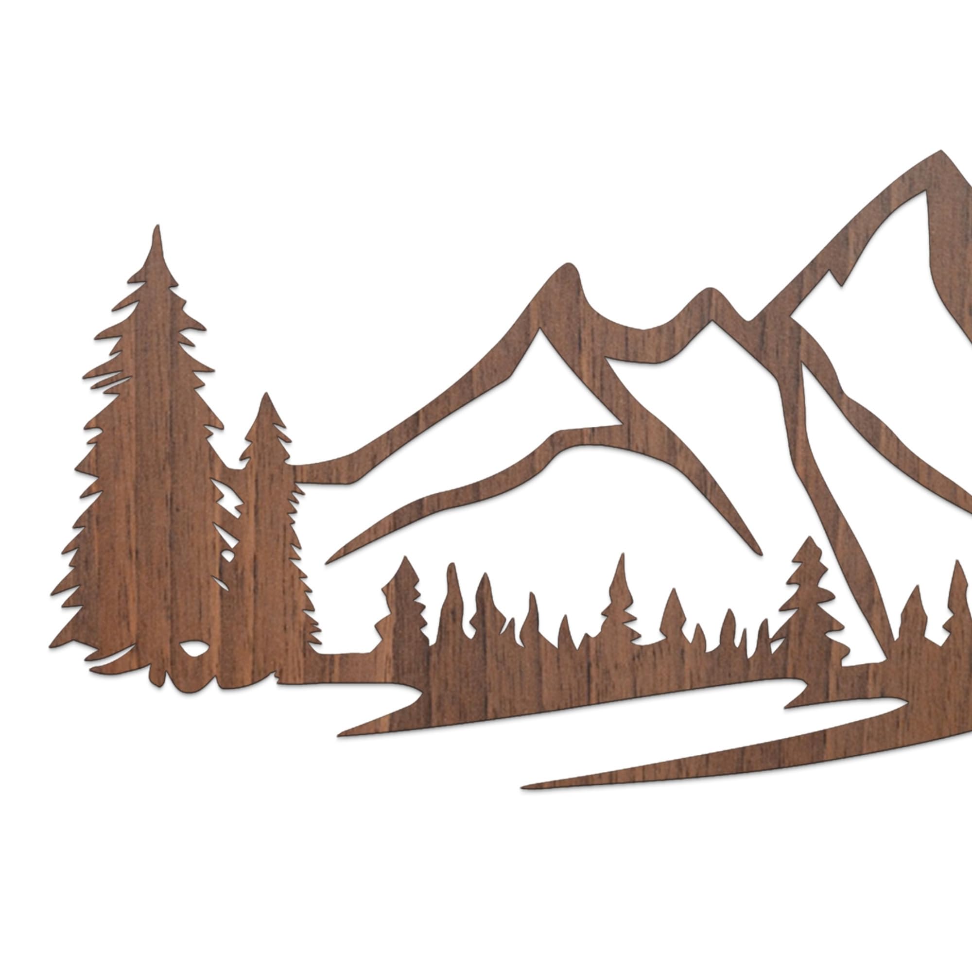 SENTOP HDF0414 Wanddekoration aus Holz – Wandbild Berge & Wald – Natur Holzdeko für Wohnzimmer, Schlafzimmer & Büro – Handgemachte Wandkunst aus Eiche (Walnuss, 178 x 69 cm)