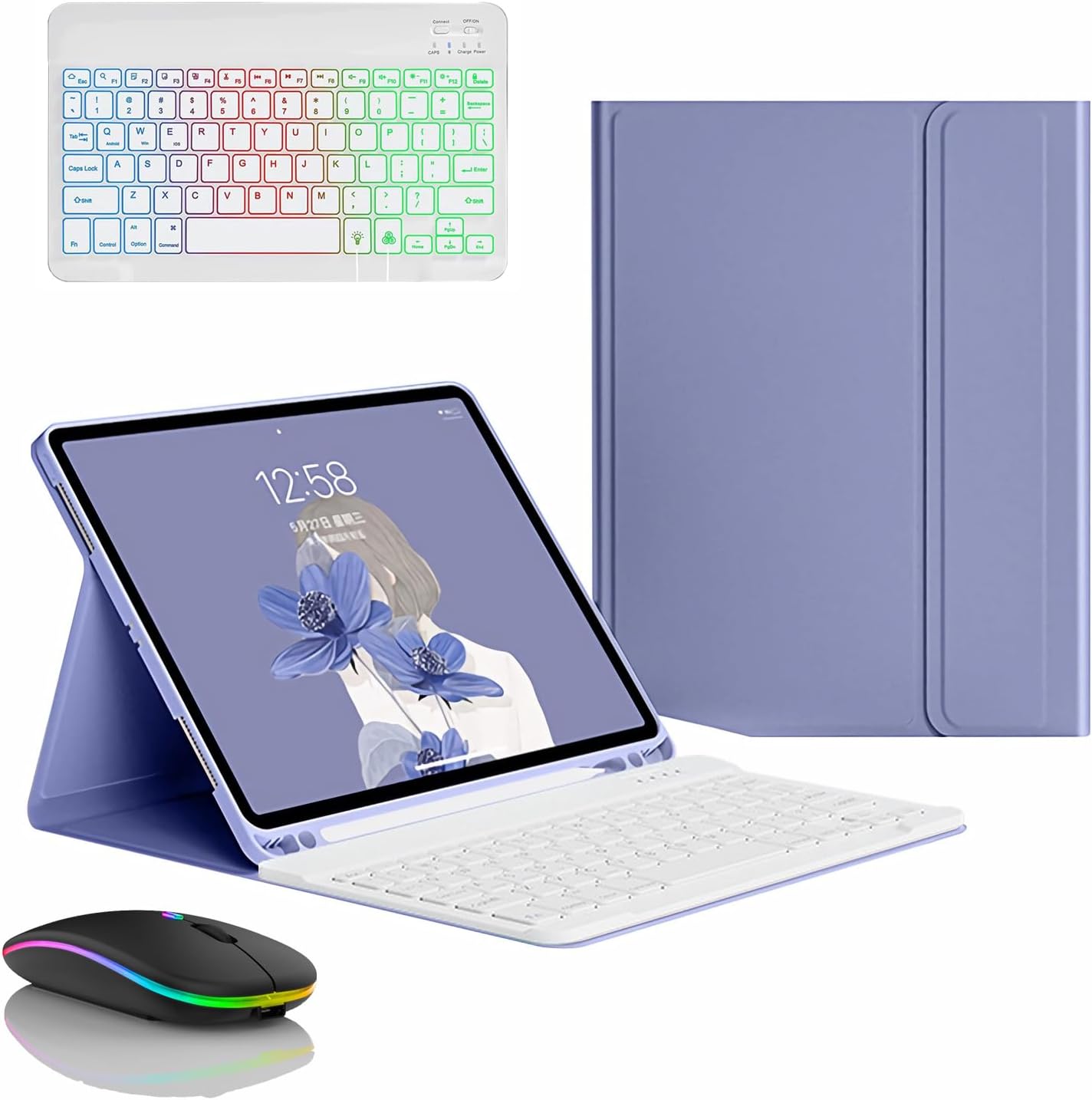 Keyboard Case for Samsung Galaxy Tab S10 Ultra 14.6'' 2024 (SM-X920), Built in Pencil Holder, Magnetic Detachable Wireless Backlight Keyboard with Bluetooth Mouse,Purple