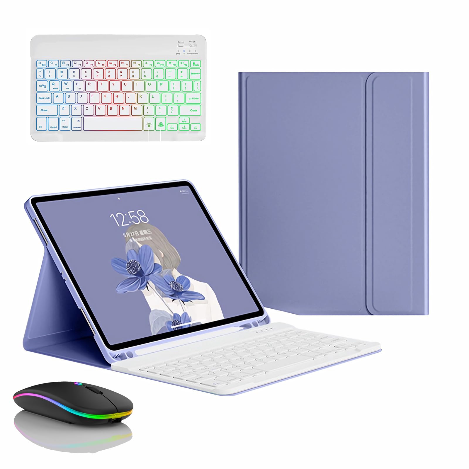 Keyboard Case for Samsung Galaxy Tab S10 Ultra 14.6'' 2024 (SM-X920), Built in Pencil Holder, Magnetic Detachable Wireless Backlight Keyboard with Bluetooth Mouse,Purple