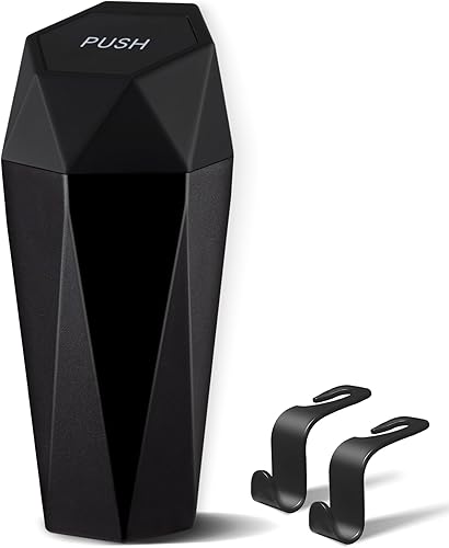 LivTee Basurero para automóvil con tapa, diseño de diamante, pequeño, portátil, automático, con 2 ganchos para bolsos y bolsas, accesorios para el disponible en Yaxa Colombia