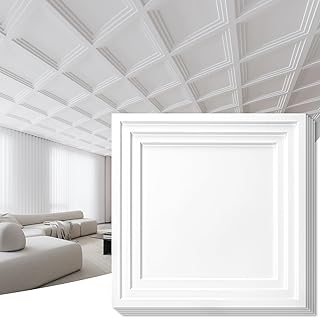 Art3d 12-Pack 24×24 Inch PVC Waterproof Drop Ceiling Tiles for Home Déco...