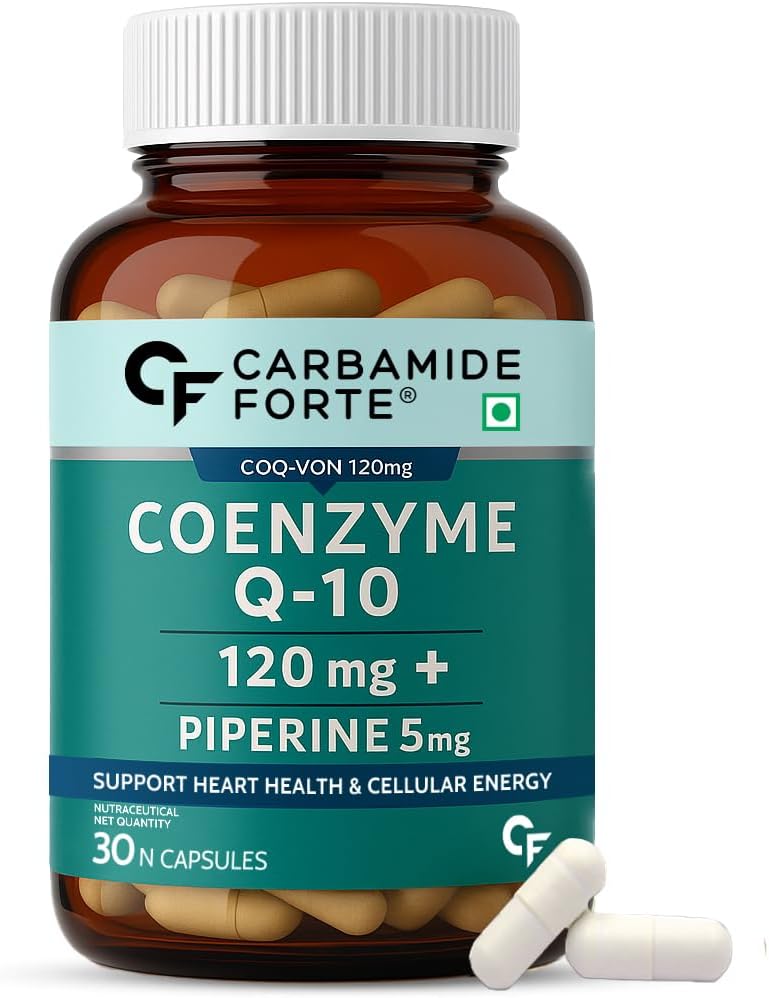 Carbamide Forte Coenzyme Q10 (Coq10 Supplement) 120Mg Supplement With Piperine 5Mg | Coq 10 120Mg Supports Heart Health & Cellular Energy 30 Capsules