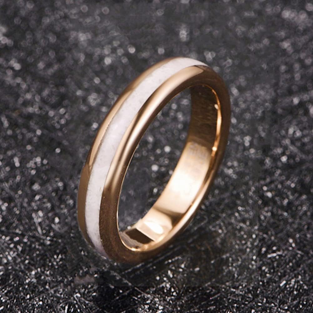 Vakki 4mm 6mm Womens Rose Gold Tungsten Carbide Ring with Mother of Pearl Shell/Marble Inlaid Wedding Band Comfort Fit Size 5-12 - Image 2