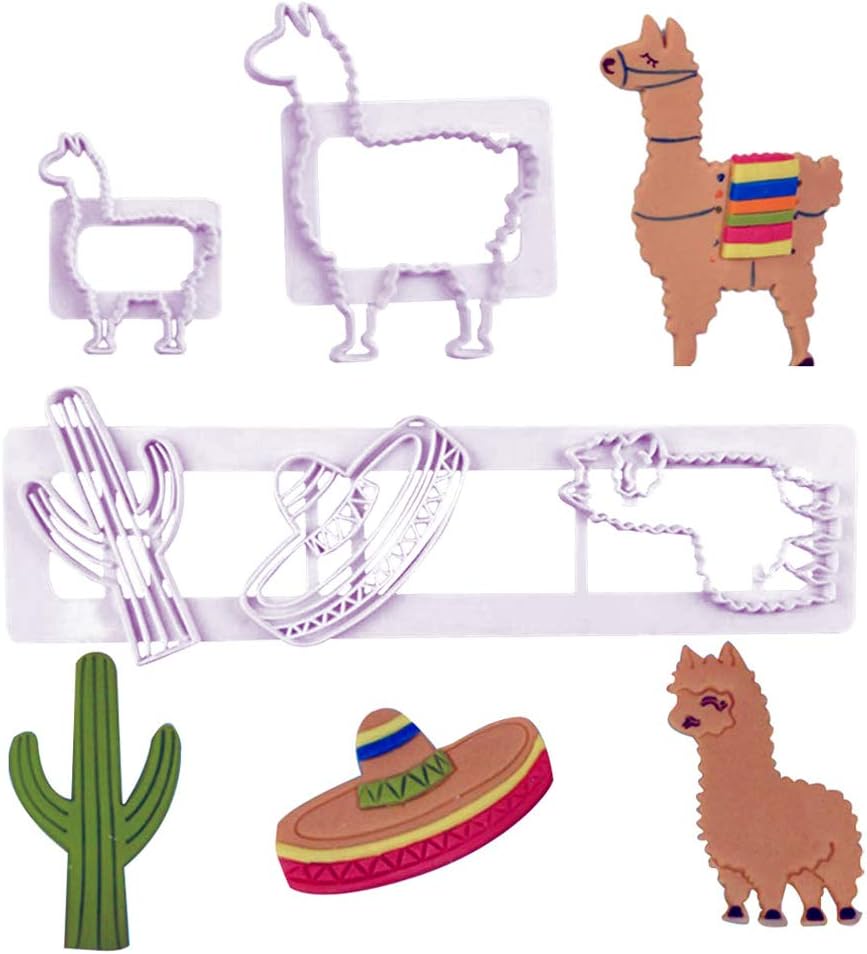Llama Cactus Fondant Cutters- Set of 3 Mexican Fiesta Theme Alpaca Fondant Cookies Cutter Mold for Cupcake Decoration/Baby Birthday Shower Party
