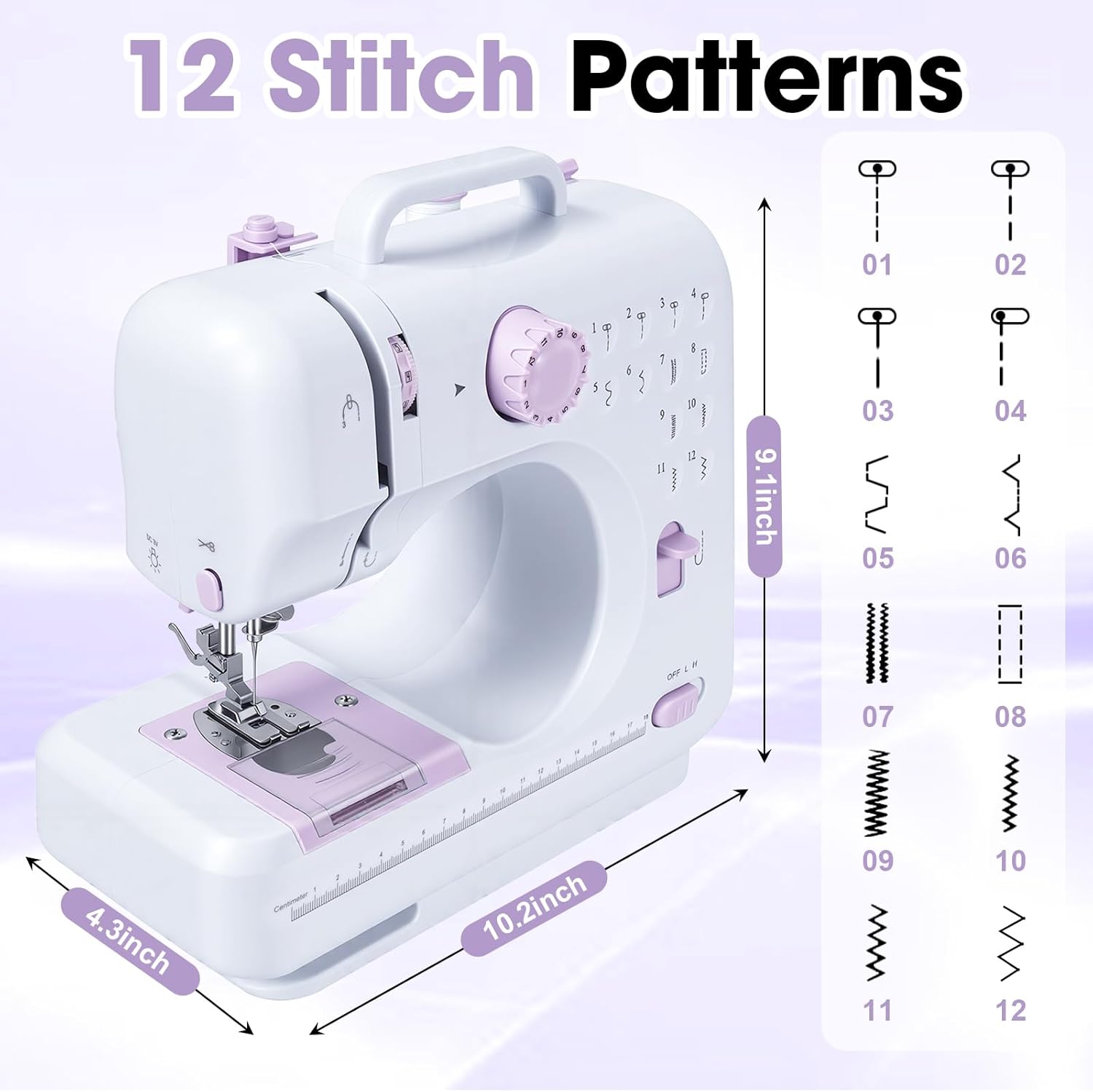 Portable Sewing Machine for Beginners, 12 Built-in Stitches Mini Sewing Machine with dust cover, Foot Pedal & Dual Speed, for Accessories Kit for Home DIY Projects & Gift, ldeal forAdults beginners