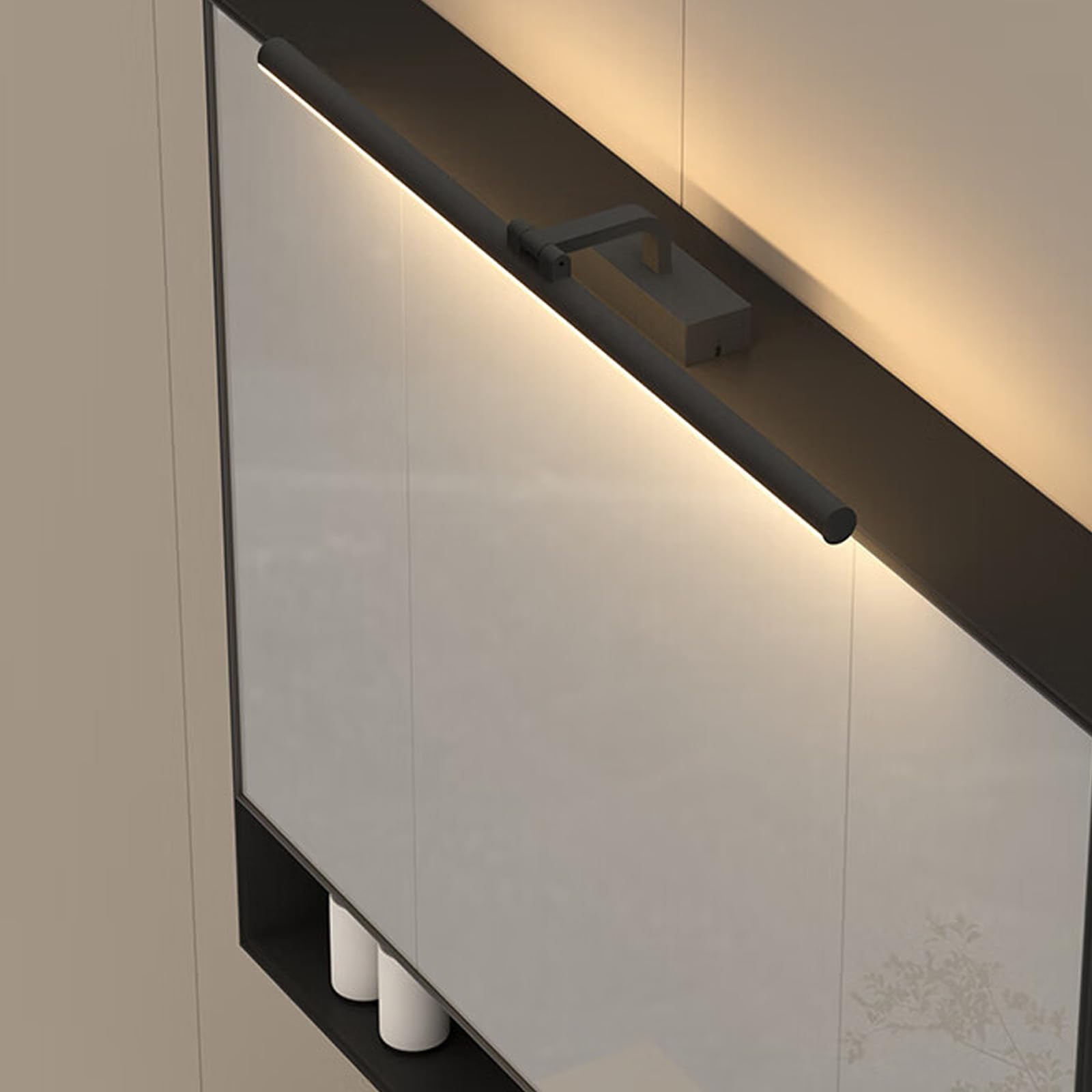LED Lámpara de Espejo Baño Apliques de Pared Giratorio 180° Ángulo Ajustable Luces de Pared Interior Impermeable Iluminación Armario con Espejo Sala de Estar Dormitorio (Negro Luz Neutro,70cm)
