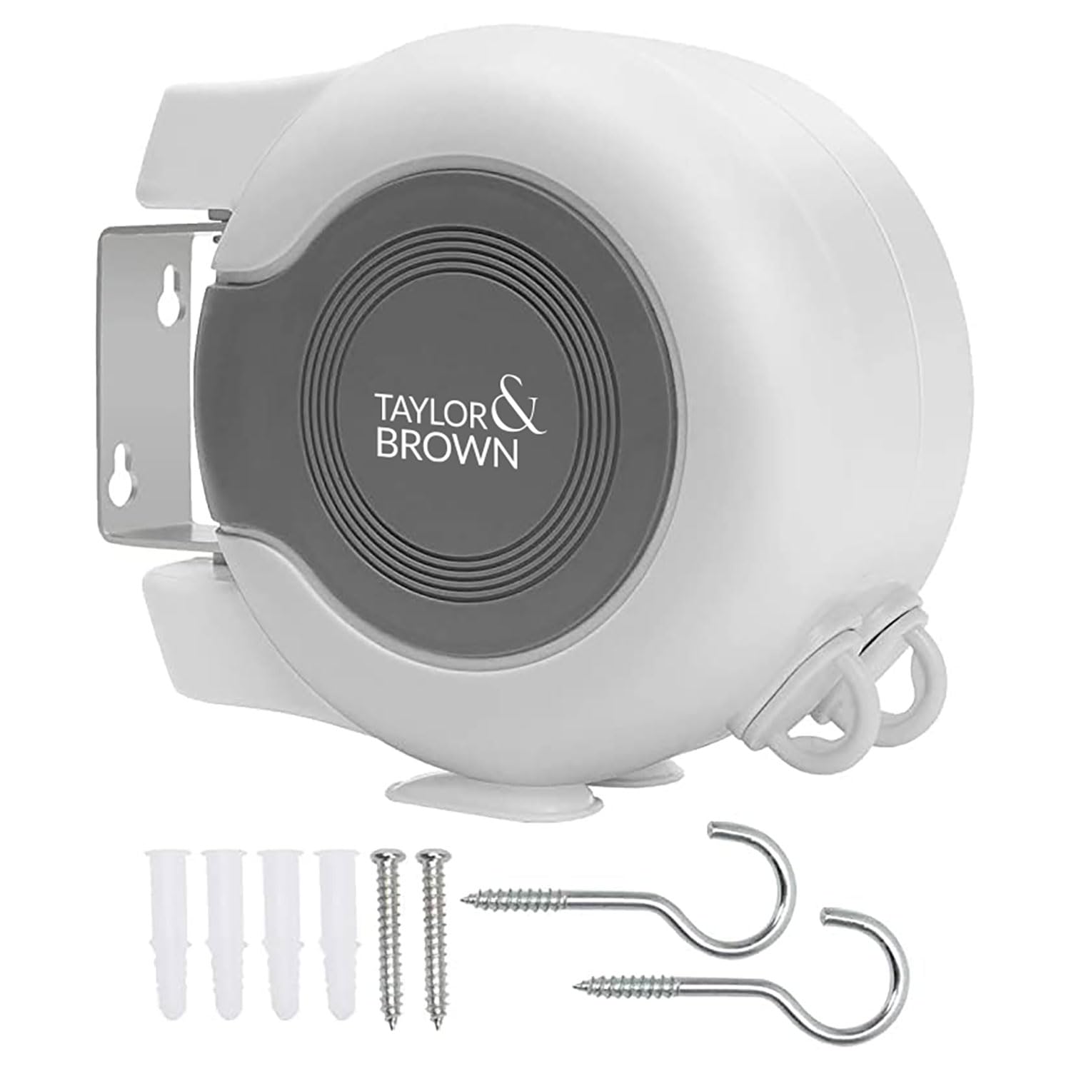 Taylor & Brown 30 Metre Retractable Reel Clothes Lines Washing Line with Twin Cable - Wall Mounted Heavy Duty Clothes Dryer 2 x 15m Lines of Drying Space, White