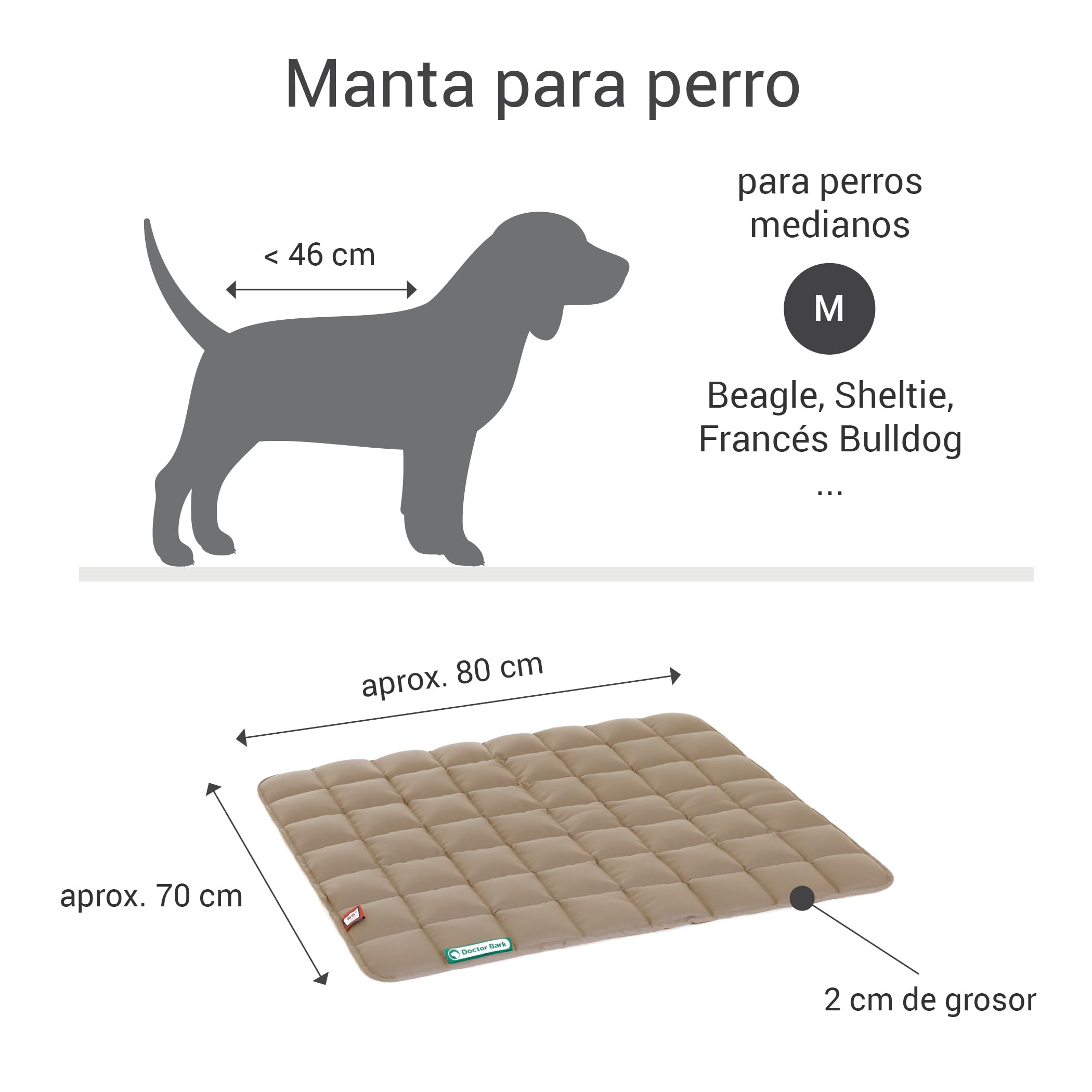Doctor Bark Manta para Perros, Suave, Perros medianos, Resistente, para Interior y Exterior, Lavable hasta 95 °C (Talla M, marrón Dorado)