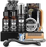 VOICEPTT Kit Cuidado Barba, Incluye Crecimiento de Barba Rodillo, Champú Barba, Peine Barba, Cepillo Barba, Aceite Barba, Balsamo Barba, Barba Tijeras, Mejor Regalo Perfecto Originales para Hombre o Papa (Negro)