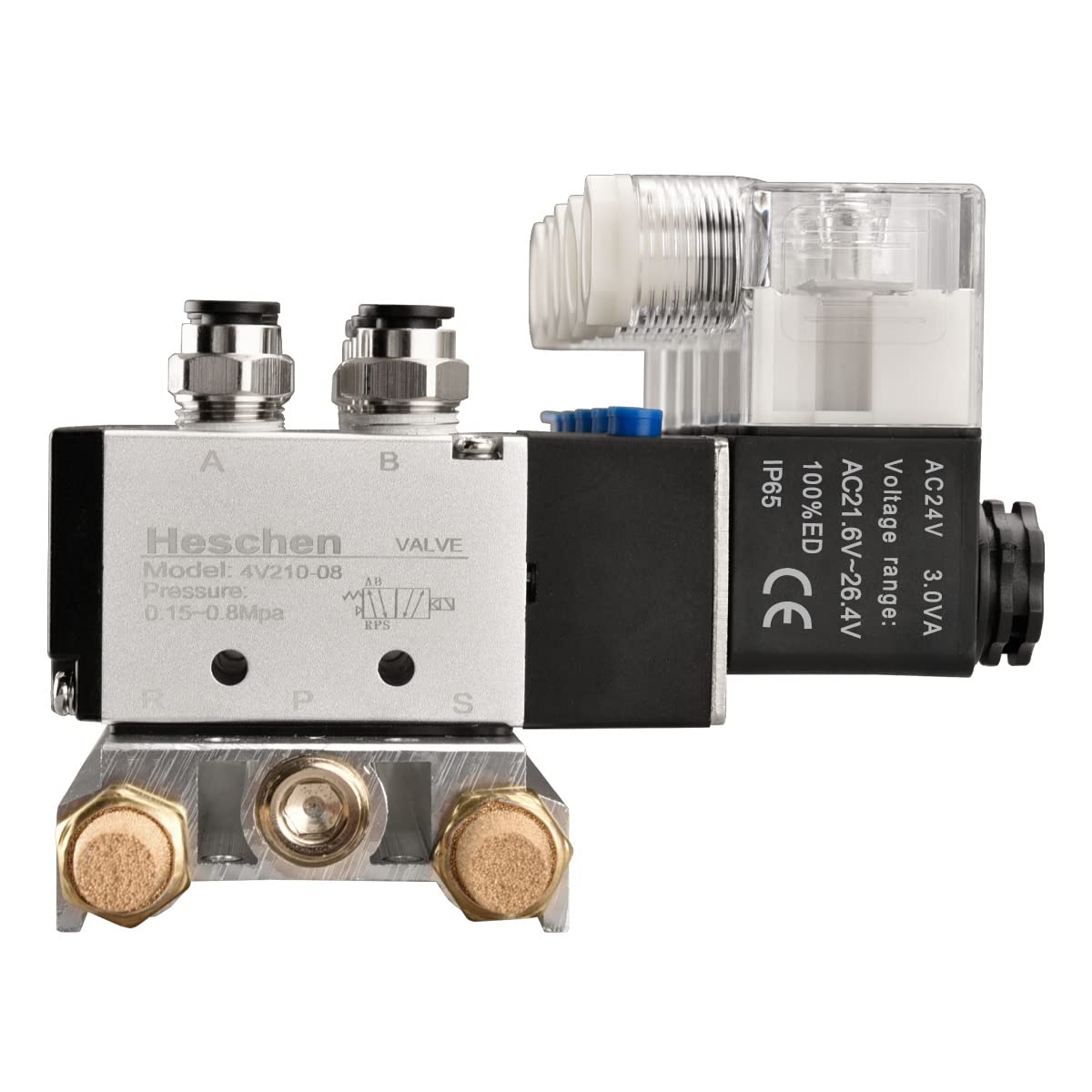 Heschen Válvula Electromagnética Triple Neumática Eléctrica 4V210-08 DC24V PT1/4 5 Vías 2 Posiciones Colector Base Silenciador Conjunto De Accesorios Rápidos